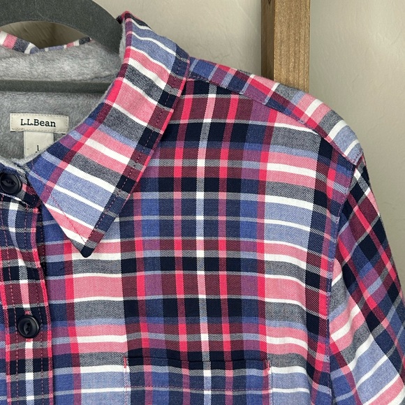 L.L.Bean Women’s Button-Up Fleece-Lined Flannel Shirt Jacket Large - Picture 2 of 7